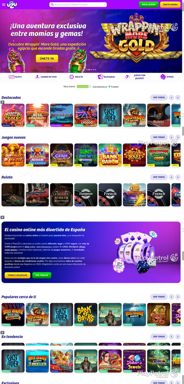Capture of the front page of PlayUZU (playuzu.es) on 15 October 2026