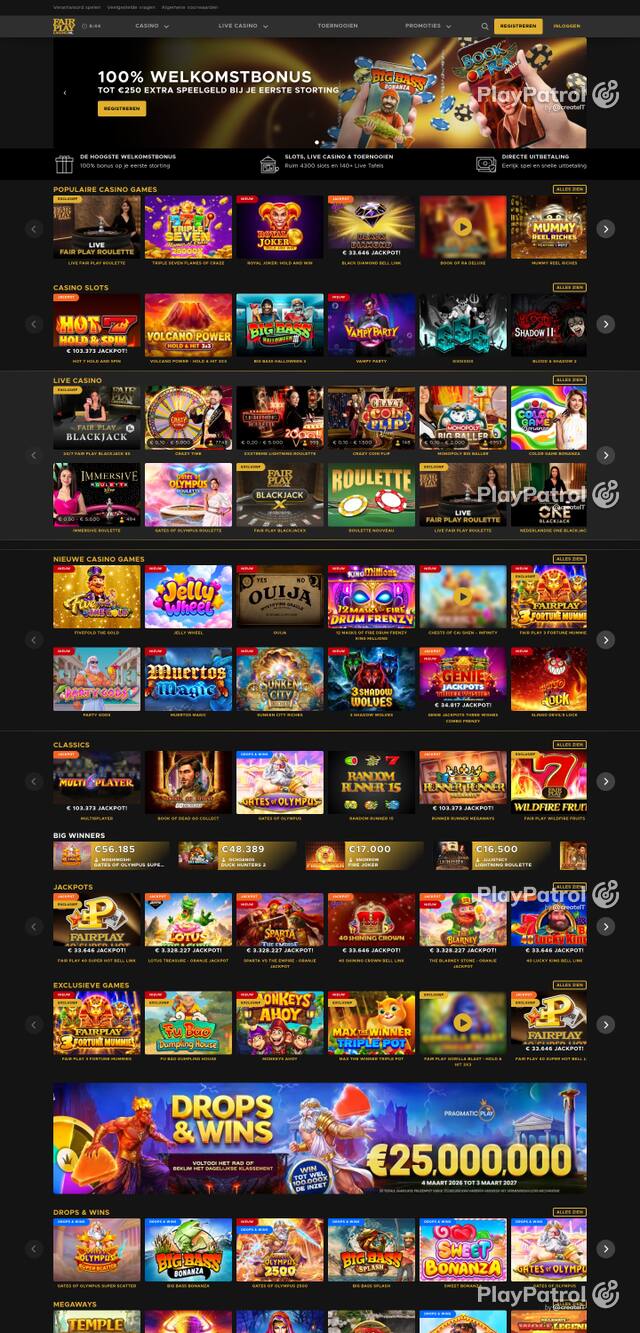 Capture of the front page of Fair Play Casino (fairplaycasino.nl) on 27 October 2026