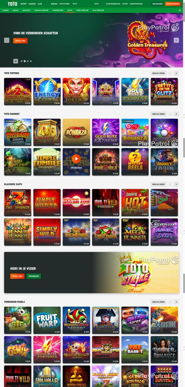 Capture of the front page of TOTO Casino (casino.toto.nl) on 18 October 2026