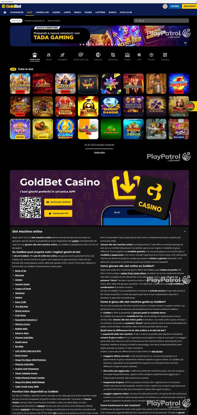 Capture of Goldbet recorded during the scan