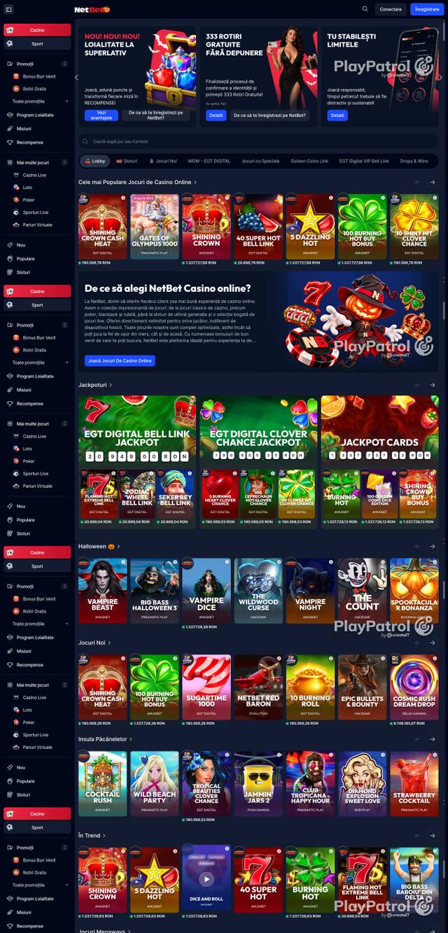 Capture of the front page of NetBet (casino.netbet.ro) on 20 October 2026