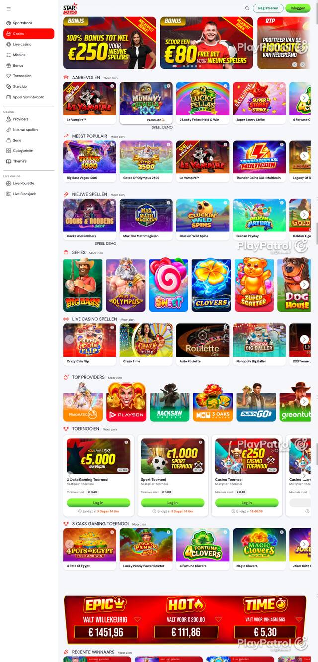 Capture of the front page of Starcasino (starcasino.nl) on 8 October 2026