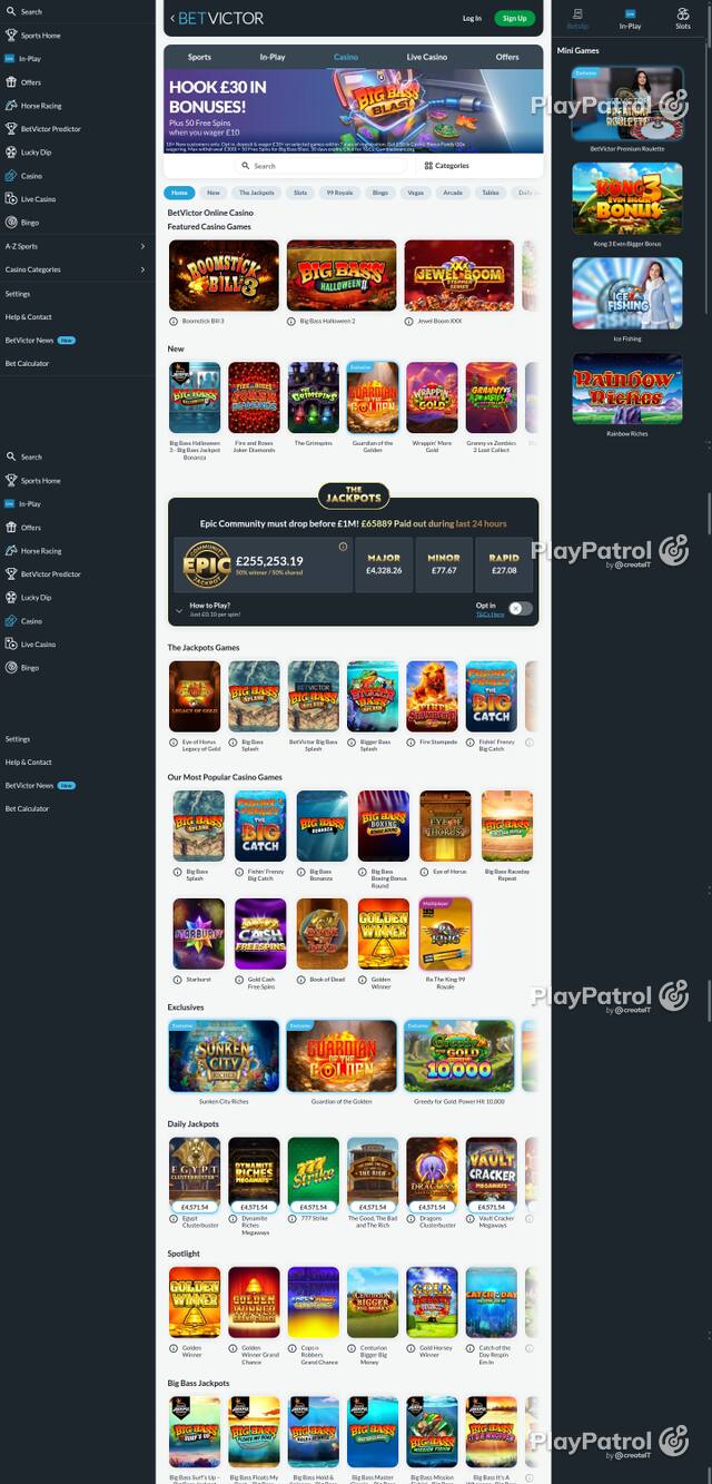 Capture of the front page of BetVictor Casino (betvictor.com) on 23 October 2026