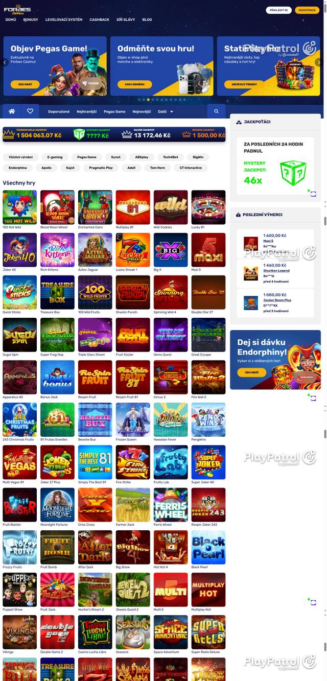 Capture of the front page of Forbes Casino (forbescasino.cz) on 15 October 2026