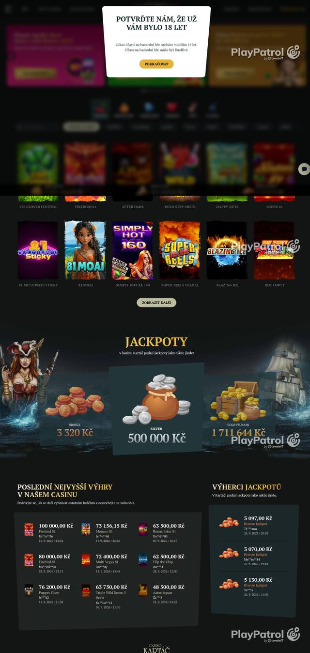 Homepage capture of Casino Kartac recorded during the scan