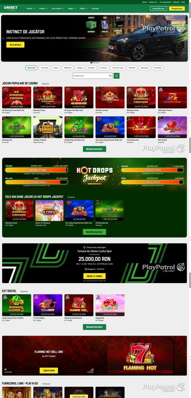 Capture of the front page of Unibet (unibet.ro) on 25 October 2026