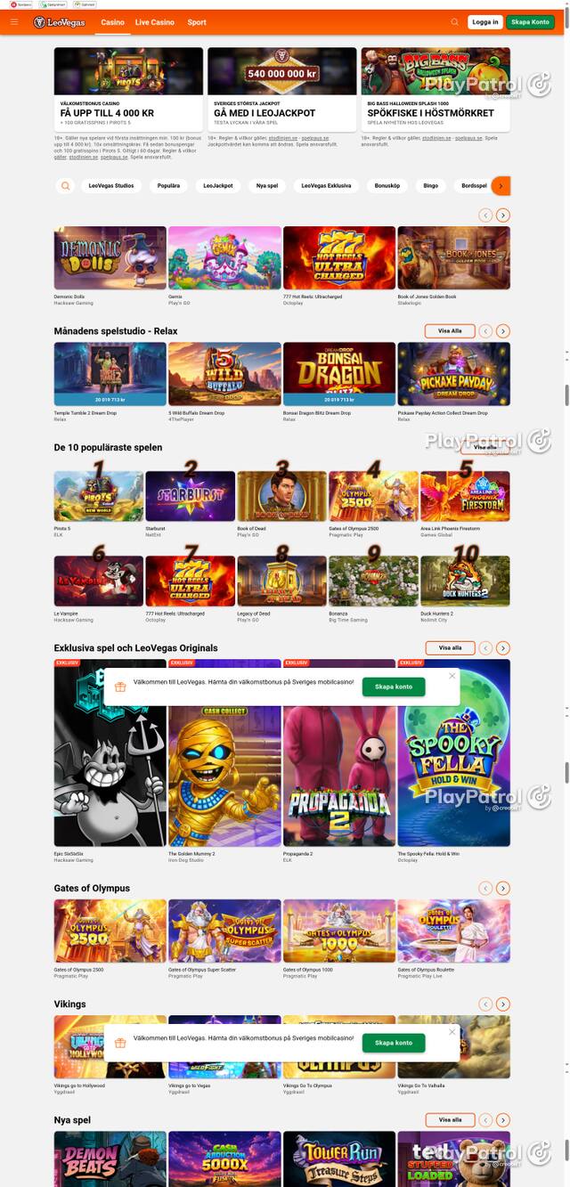 Capture of the front page of leovegas.com (leovegas.com) on 15 October 2026