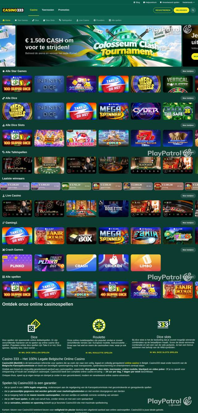 Capture of the front page of casino333.be (casino333.be) on 28 October 2026