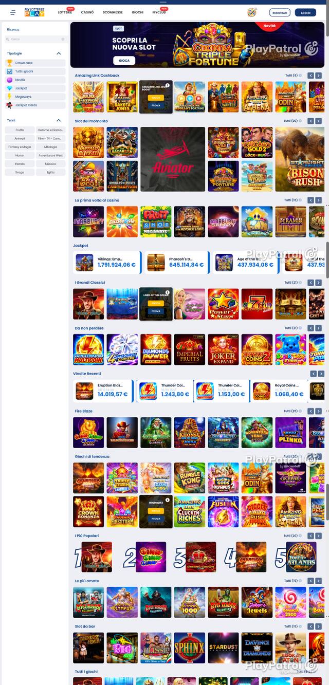 Capture of the front page of MyLotteries (mylotteriesplay.it) on 18 October 2026