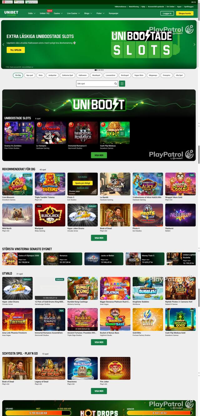 Capture of the front page of unibet.se (unibet.se) on 30 October 2026
