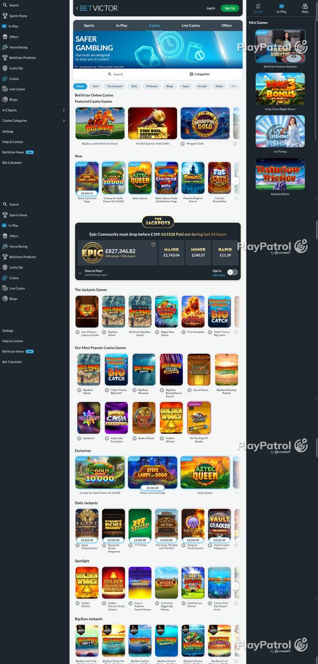 Capture of the front page of BetVictor Casino (betvictor.com) on 16 October 2026