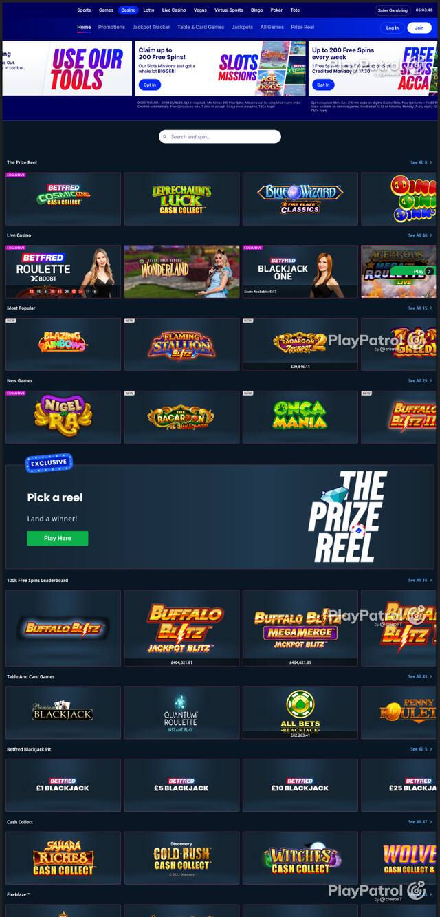 Capture of the front page of Betfred (betfred.com) on 19 October 2026