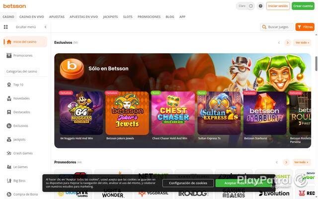 Homepage capture of Betsson recorded during the scan