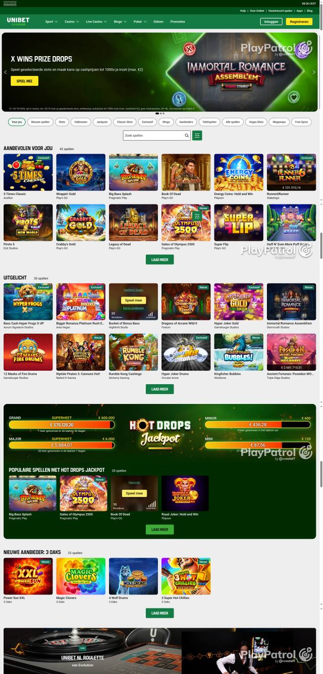 Capture of the front page of Unibet (unibet.nl) on 18 October 2026