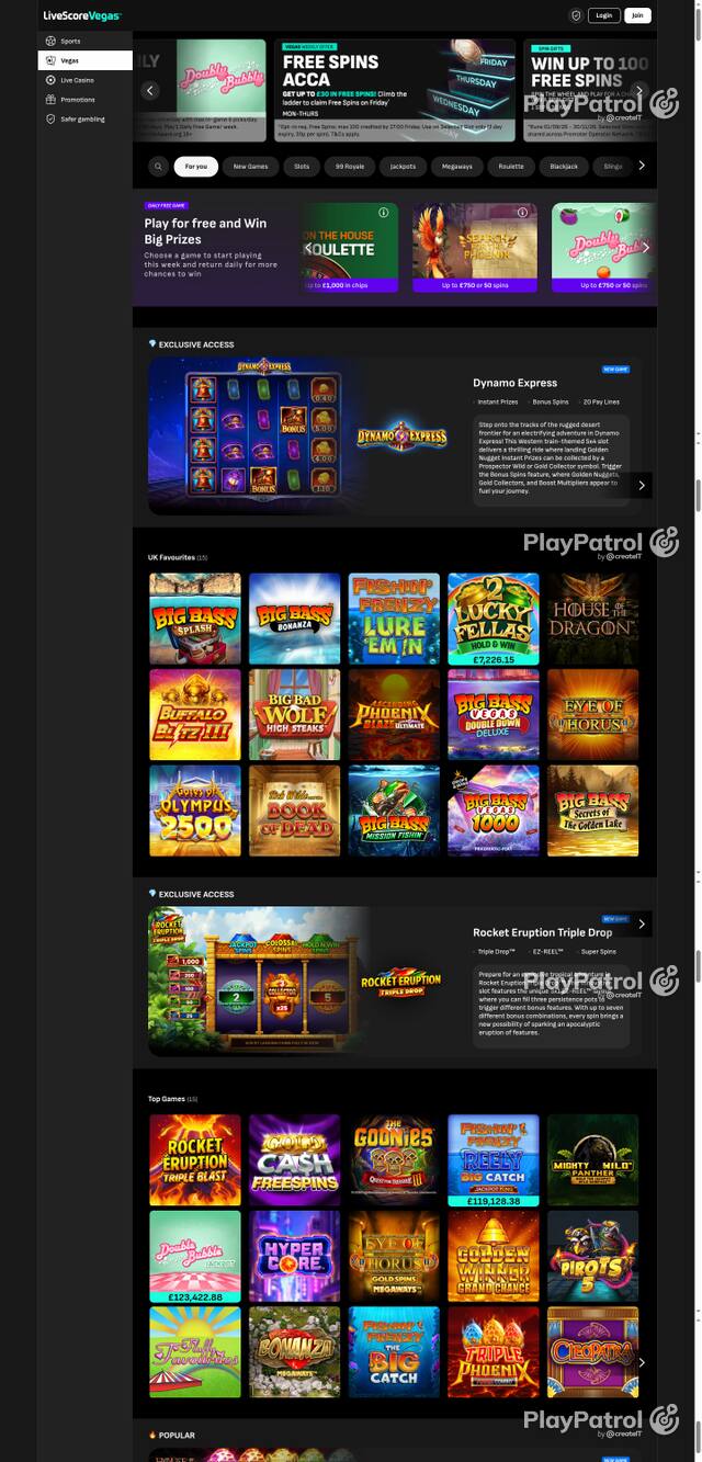 Capture of the front page of LiveScore Vegas (livescorebet.com) on 12 October 2026