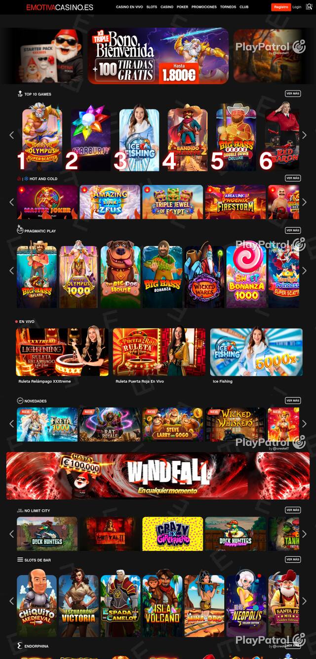 Capture of the front page of Emotiva Casino (emotivacasino.es) on 23 October 2026