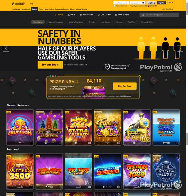 Capture of the front page of Betfair Casino (casino.betfair.com) on 5 October 2026