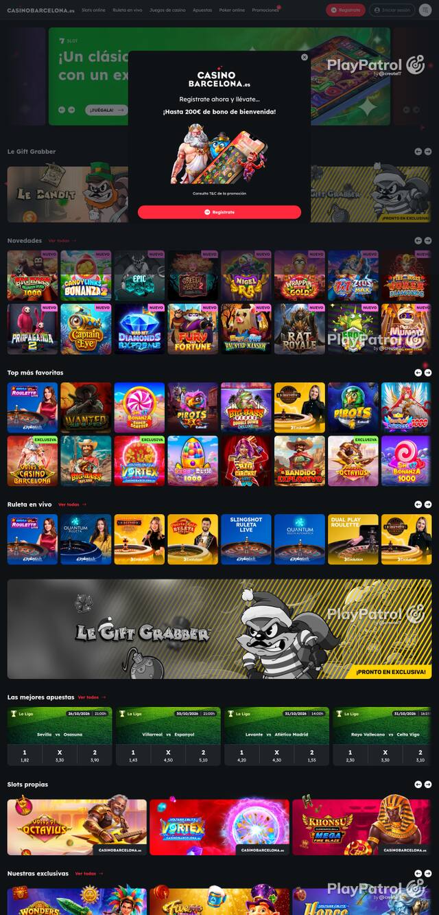 Capture of the front page of Casino Barcelona (casinobarcelona.es) on 26 October 2026