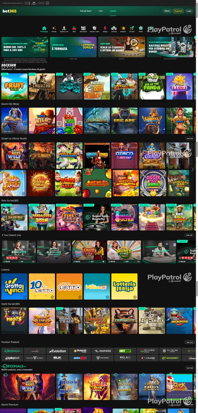 Capture of the front page of bet365 (casino.bet365.it) on 6 October 2026