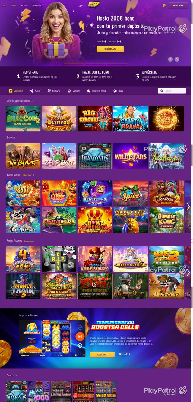 Capture of the front page of Lucky Casino (luckycasino.es) on 22 October 2026