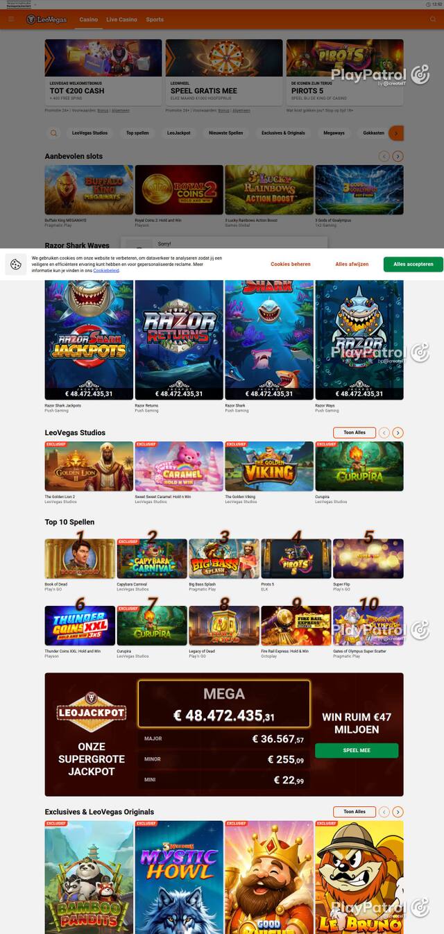 Homepage capture of LeoVegas Casino Nederland recorded during the scan
