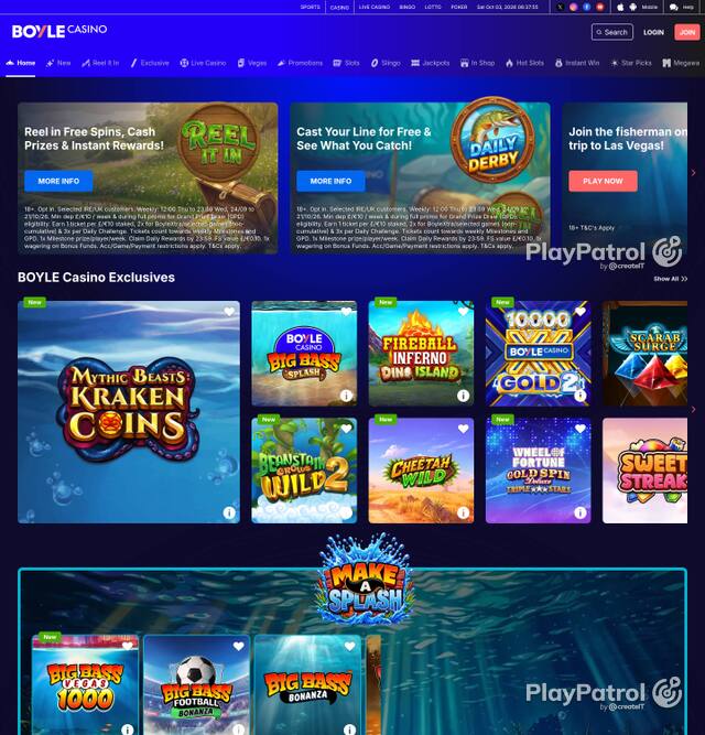 Capture of the front page of BoyleSports Casino (games.boylesports.com) on 3 October 2026