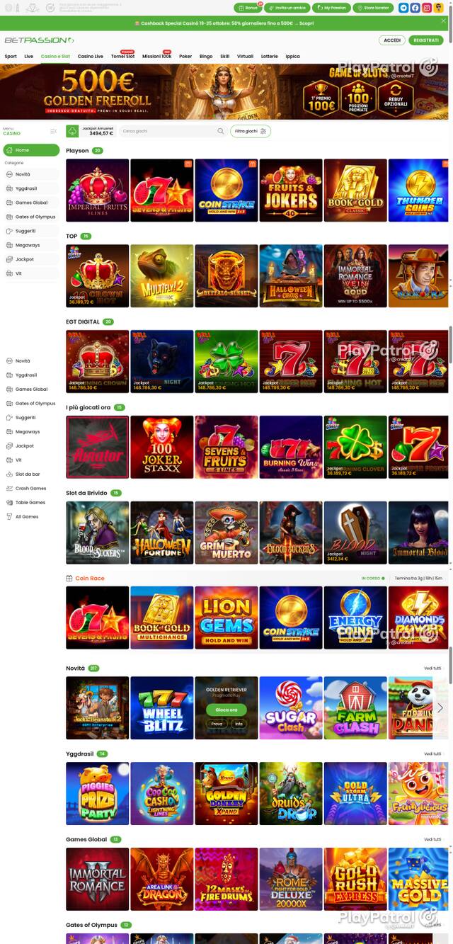 Capture of the front page of Betpassion (betpassion.it) on 22 October 2026