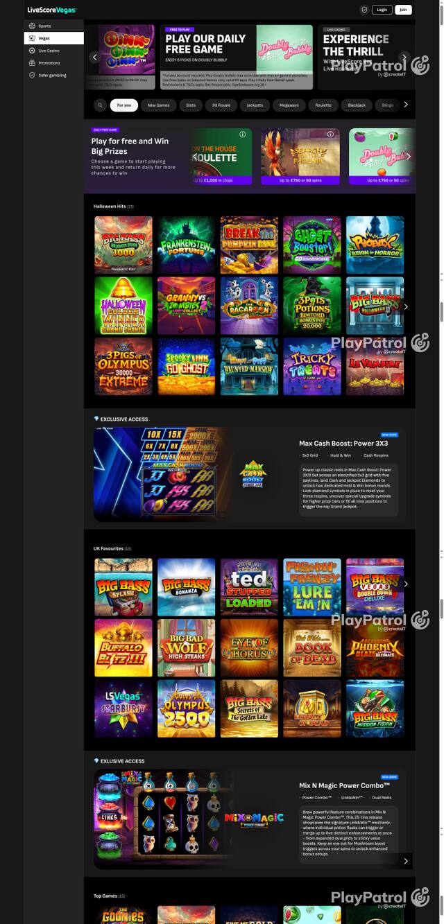 Capture of the front page of LiveScore Vegas (livescorebet.com) on 27 October 2026