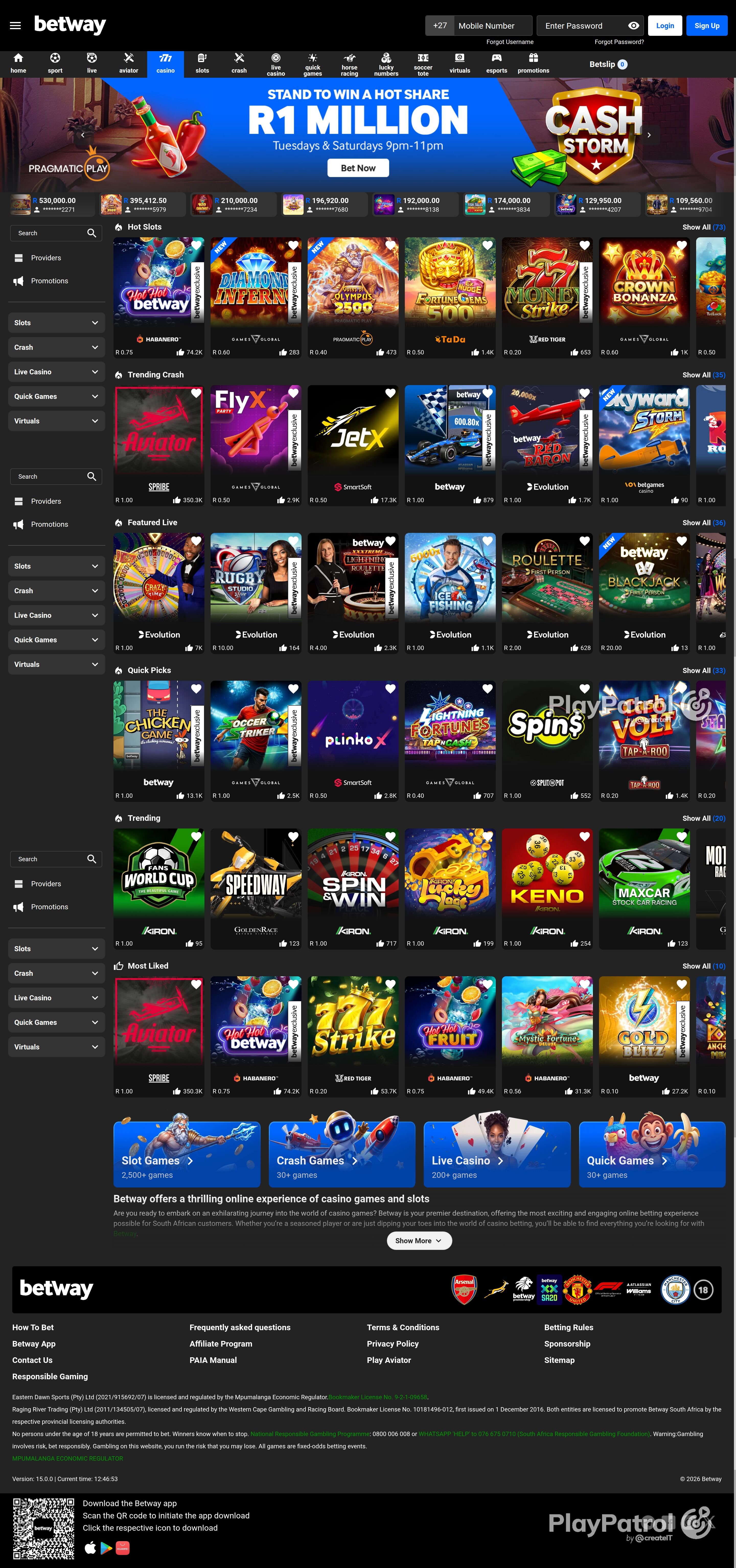 Full capture of betway.co.za recorded during the scan