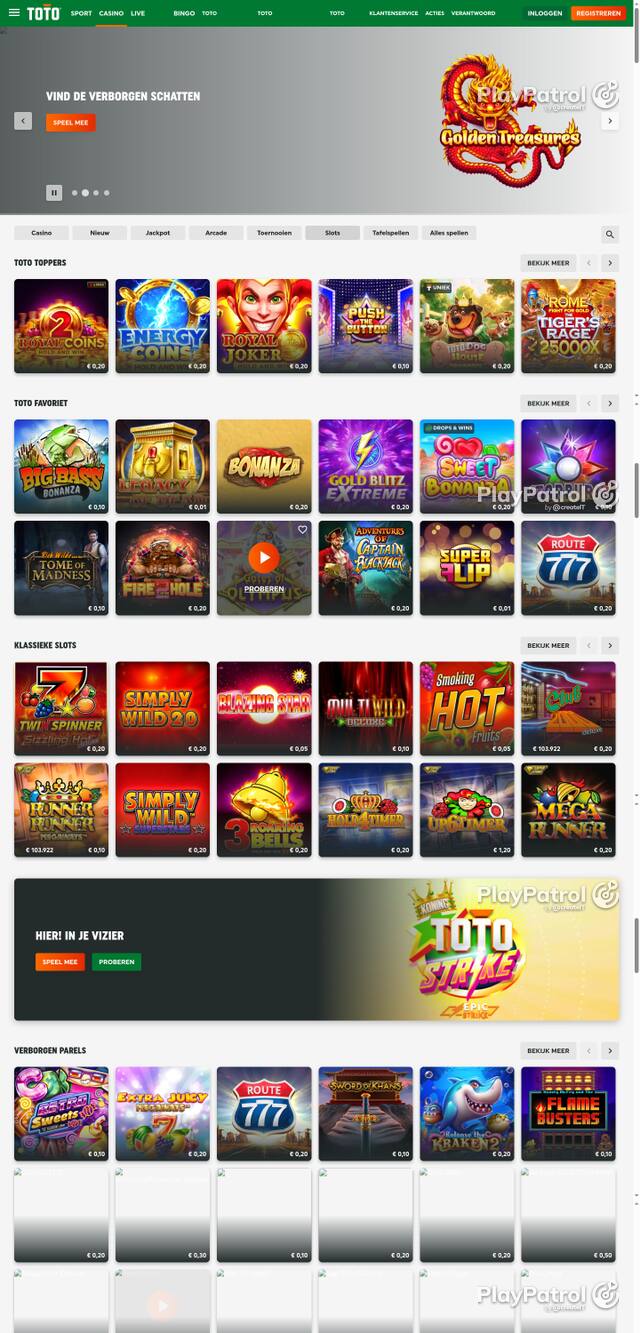 Capture of the front page of TOTO Casino (casino.toto.nl) on 30 October 2026