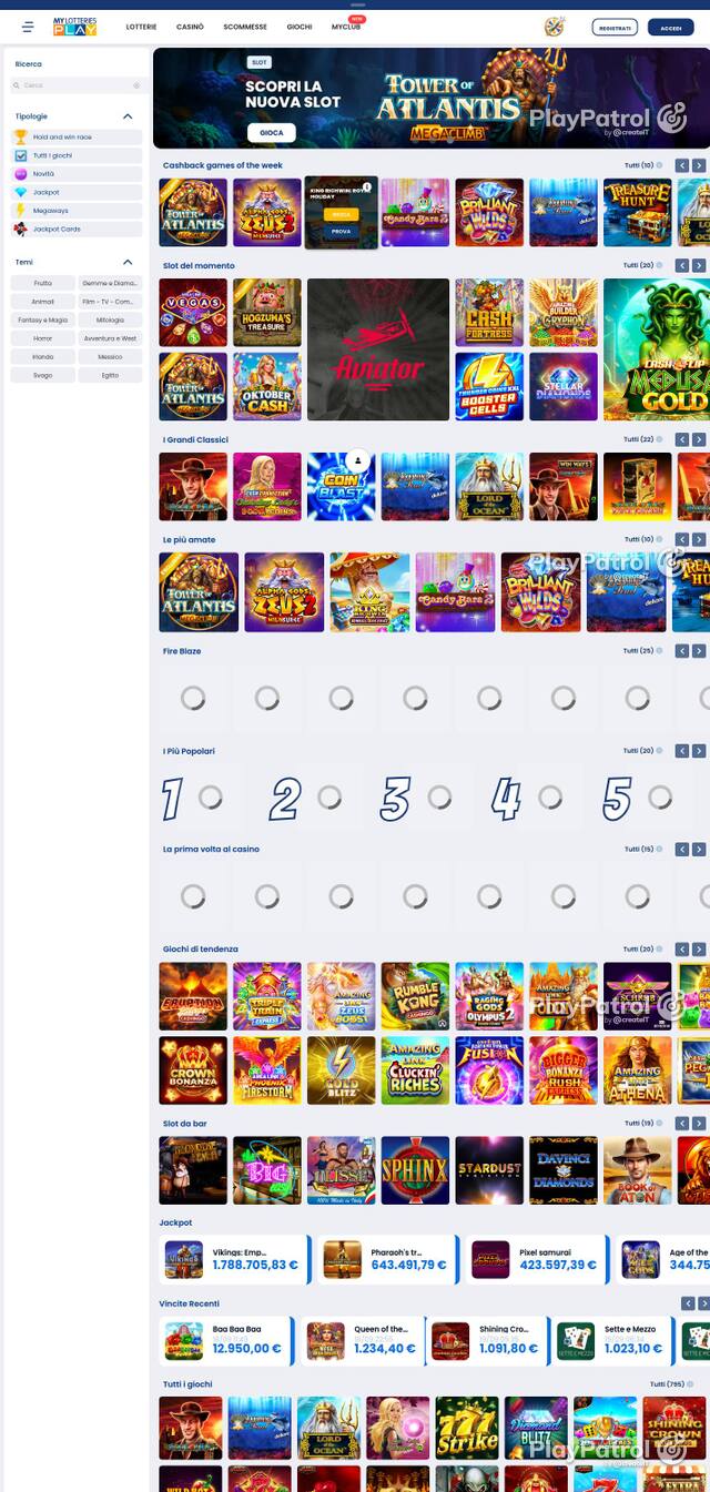 Homepage capture of MyLotteries recorded during the scan