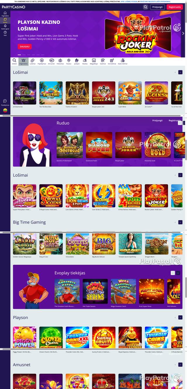Front page of partycasino.lt as captured on 27 October 2026