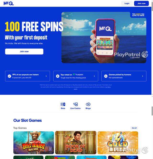 Capture of the front page of MrQ (mrq.com) on 14 October 2026