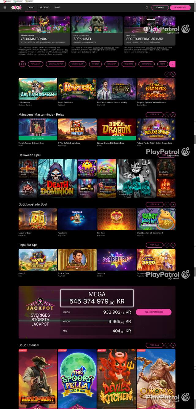 Capture of the front page of gogocasino.com (gogocasino.com) on 28 October 2026