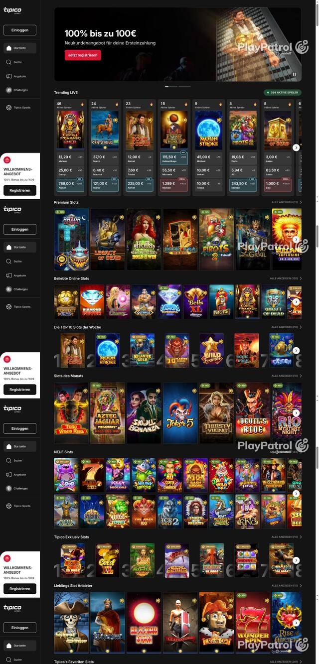 Capture of the front page of Tipico Games (games.tipico.de) on 20 October 2026
