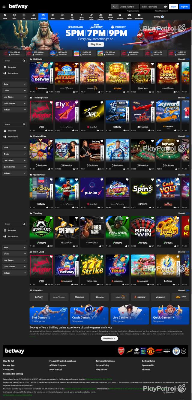 Capture of the front page of betway.co.za (betway.co.za) on 18 October 2026