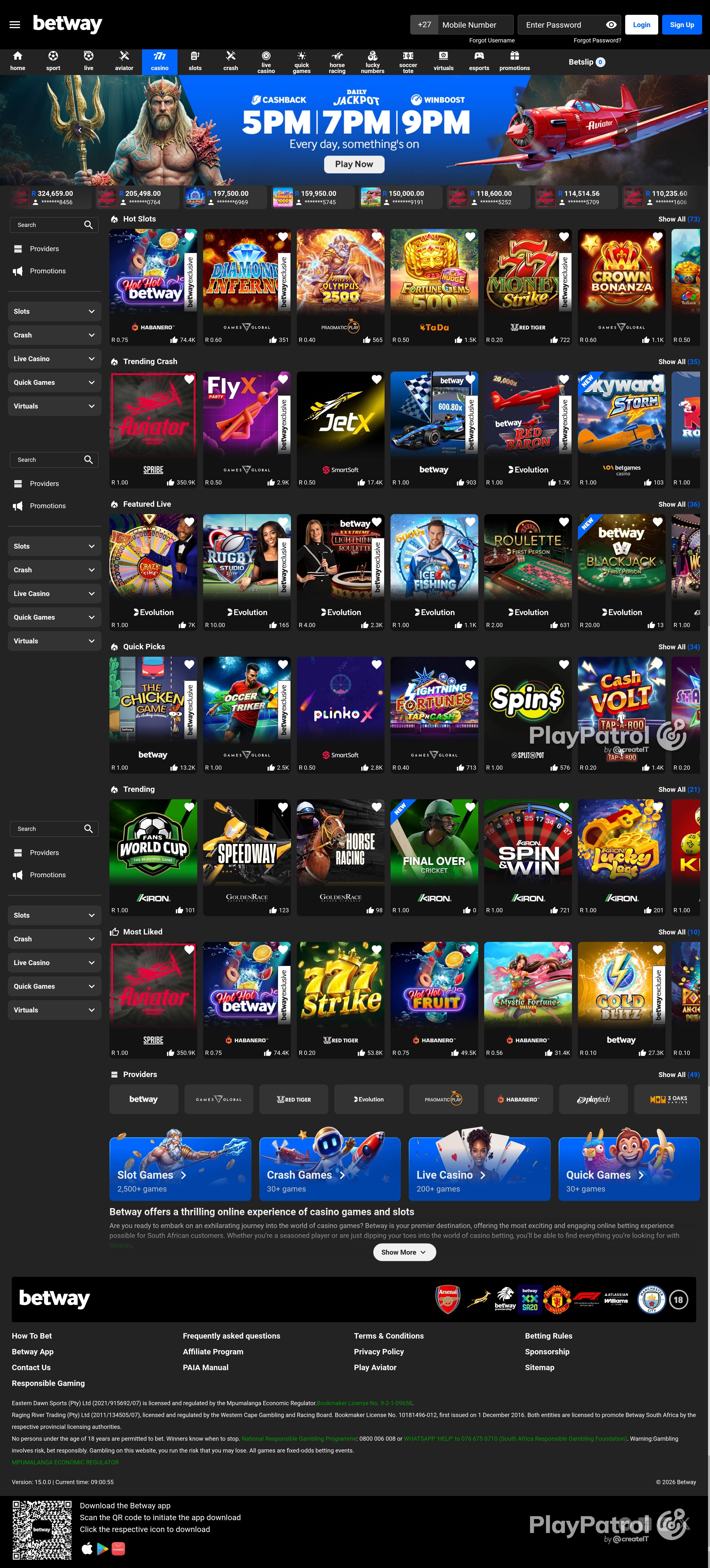 Full capture of betway.co.za recorded during the scan