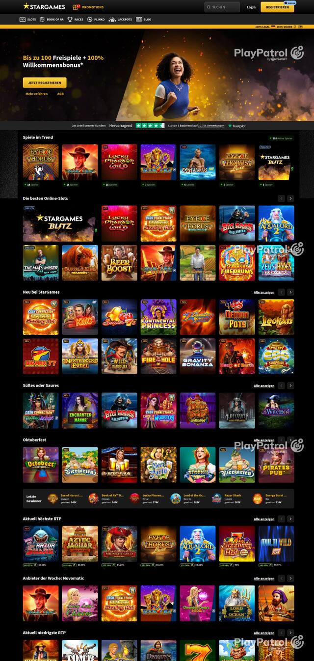 Capture of the front page of StarGames (stargames.de) on 4 October 2026