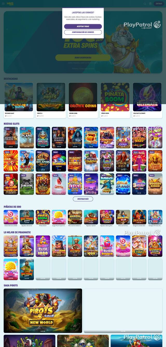 Homepage capture of Piñata Casino recorded during the scan