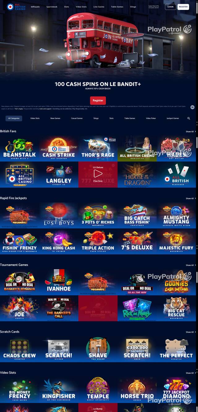 Capture of the front page of All British Casino (allbritishcasino.com) on 12 October 2026