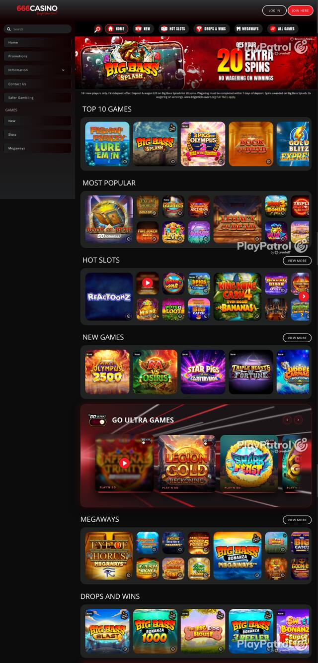 Capture of the front page of 666 Casino (666casino.com) on 6 October 2026