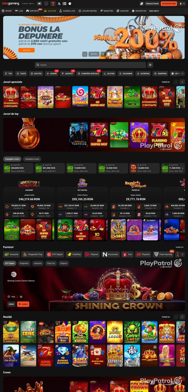 Capture of the front page of Totogaming (totogaming.ro) on 9 October 2026