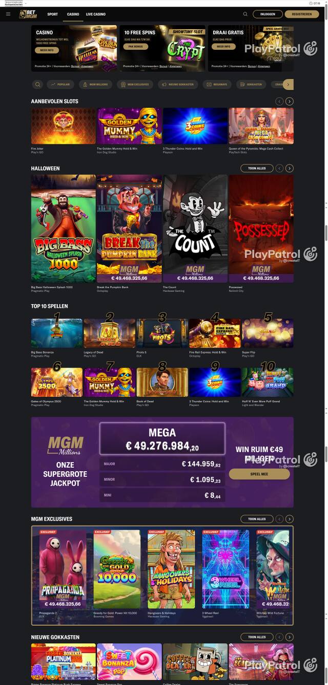 Capture of the front page of BetMGM (betmgm.nl) on 21 October 2026