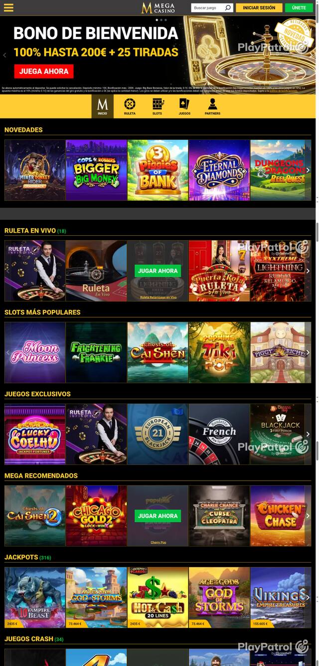 Front page of Mega Casinos as captured on 29 October 2026