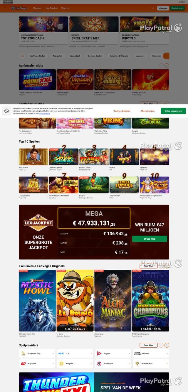 Homepage capture of LeoVegas Casino Nederland recorded during the scan