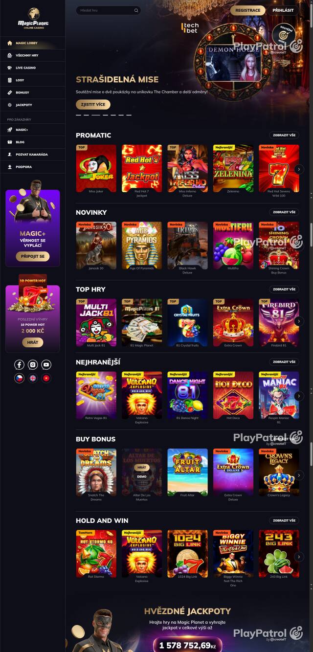 Capture of the front page of Magic Planet (magicplanet.cz) on 27 October 2026