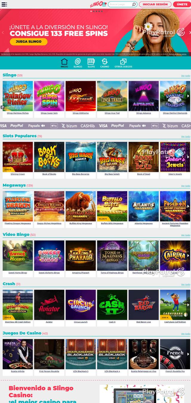 Homepage capture of Slingo Casino recorded during the scan