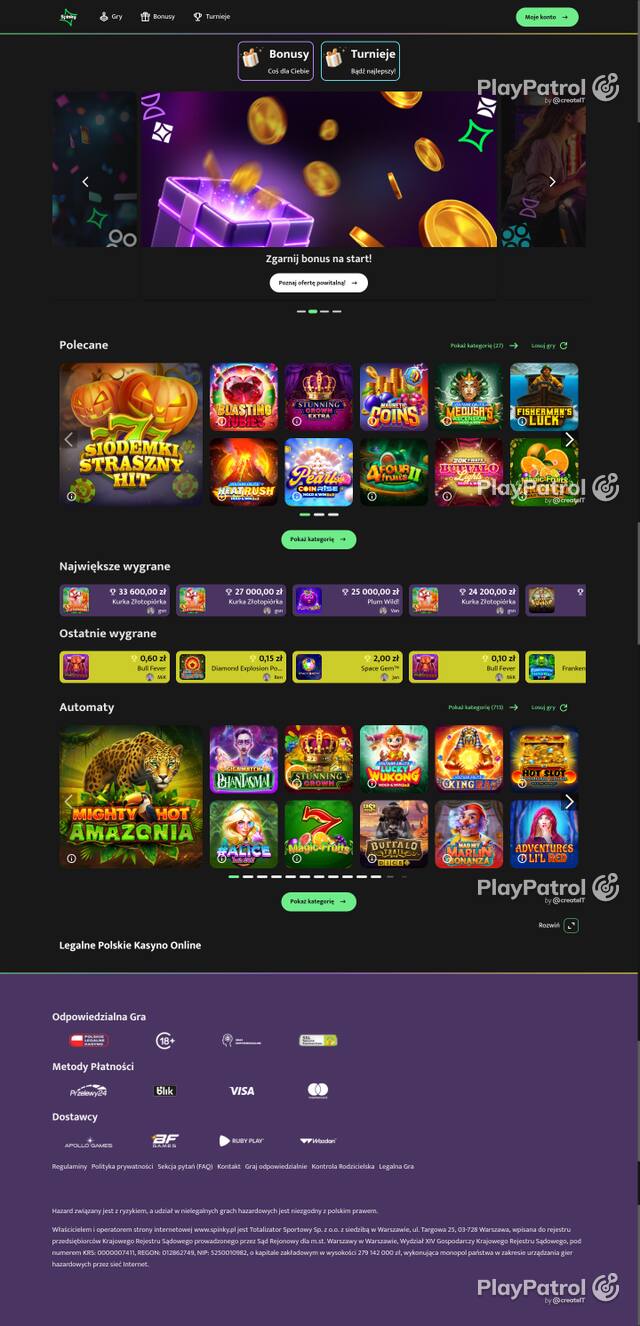 Capture of the front page of spinky.pl (spinky.pl) on 22 October 2026