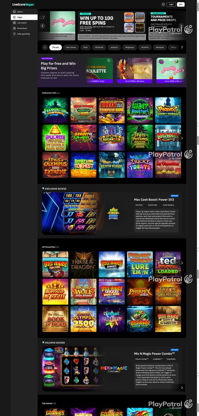 Capture of the front page of LiveScore Vegas (livescorebet.com) on 23 October 2026