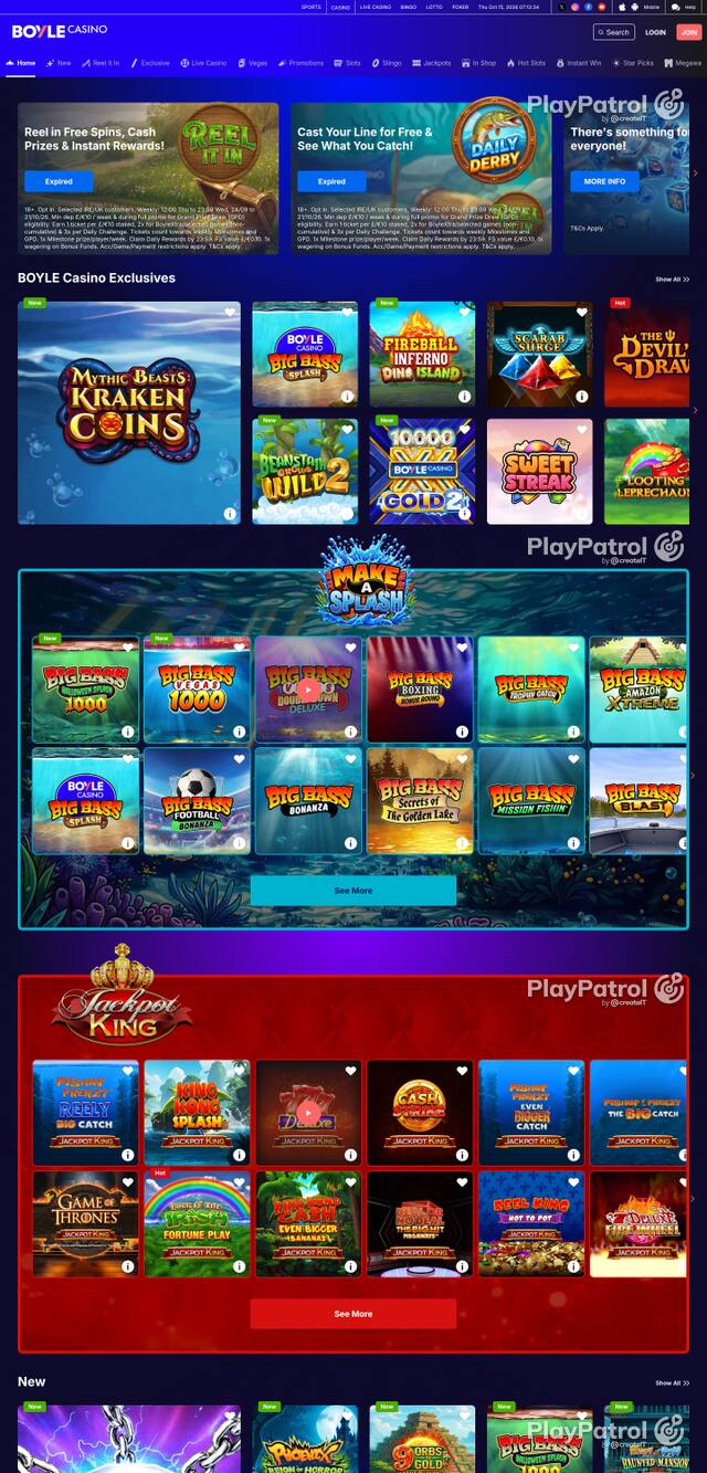 Capture of the front page of BoyleSports Casino (games.boylesports.com) on 15 October 2026